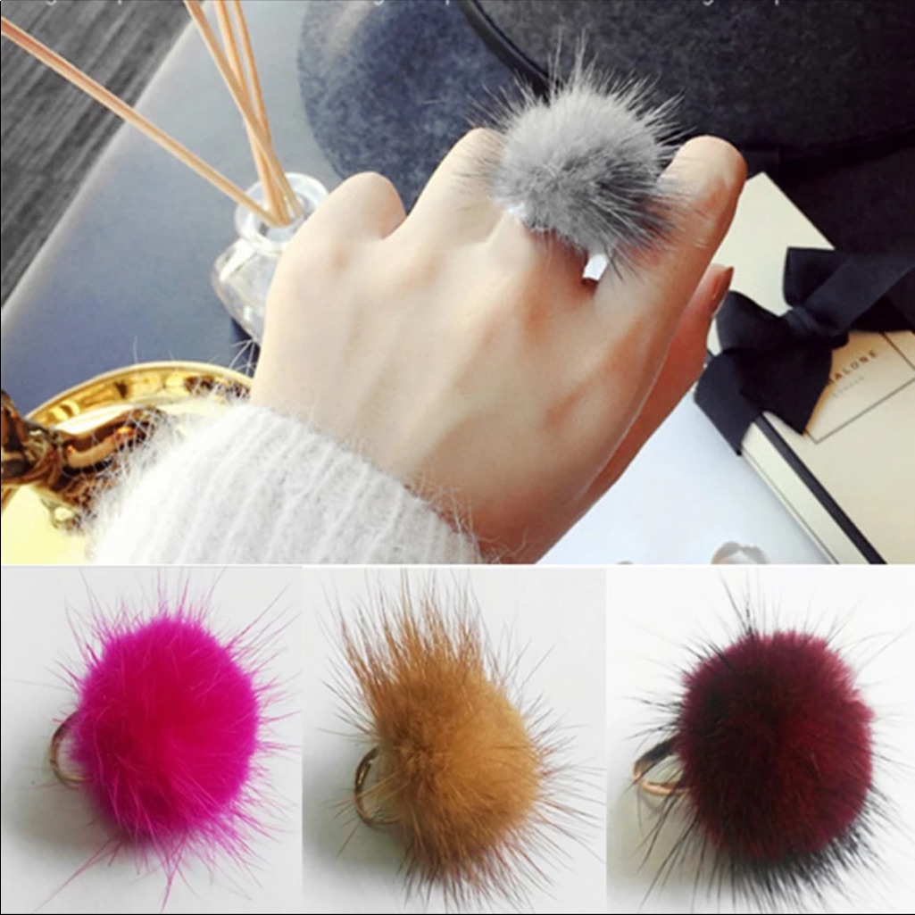 2 Ring Pompom Adjustable Ring